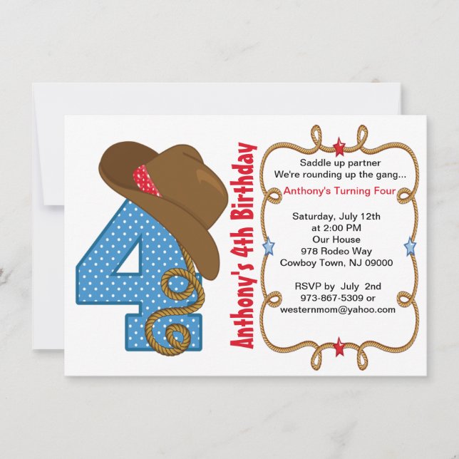 Convite de Aniversário do Western Big Four Boy (Frente)