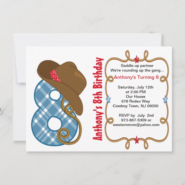 Convite de Aniversário do Western Big Oight Boy (Frente)
