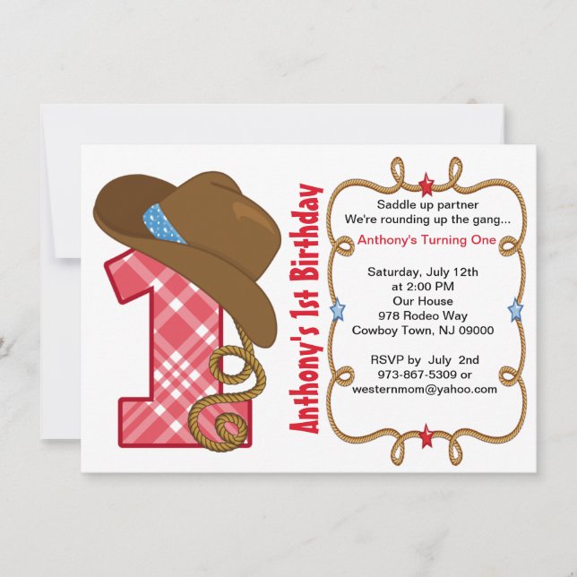 Convite de Aniversário do Western Big One Boy (Frente)