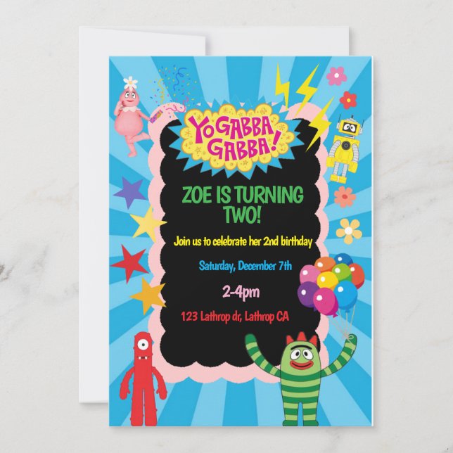 Convite de Aniversário do Yo Gabba Gabba (Frente)