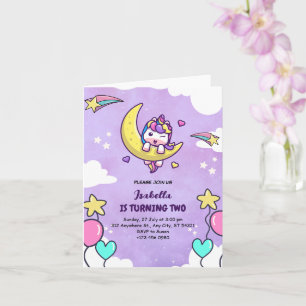 Convite de Aniversário Dobrado Menina Unicórnio Do
