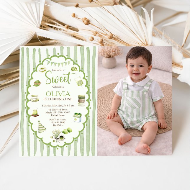 Convite de Aniversário Doce Matcha Verde Foto (Criador carregado)