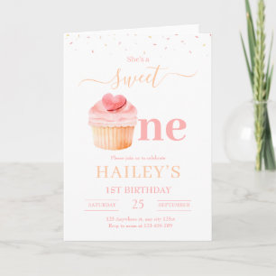 Convite de Aniversário Doce Um, Cupcake Aniversári