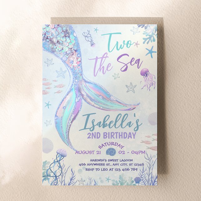 Convite de Aniversário Dois ao Mar Pastel Sereia (Two the Sea Birthday Invitation Pastel Mermaid)