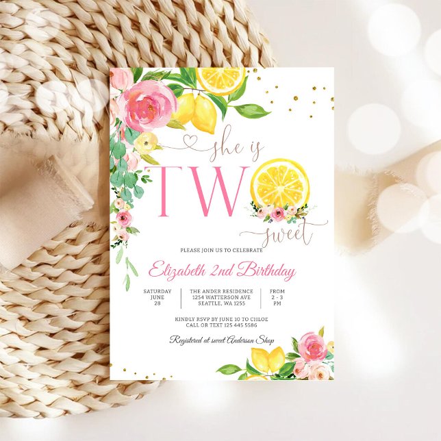 Convite de Aniversário Dois Doce Floral Limão (Criador carregado)