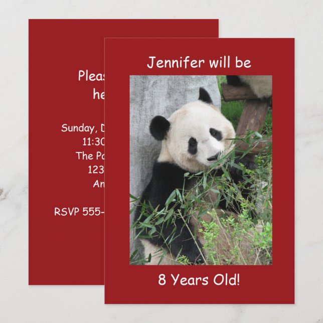 Convite de aniversário, Dois Lados, Panda Vermelha (Frente/Verso)