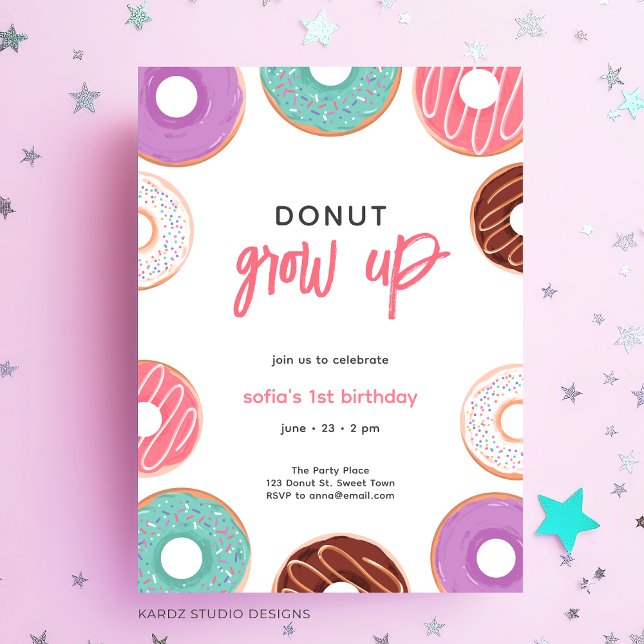 Convite de aniversário Donut grow up (Customize this invitation for any kid's birthday party.)