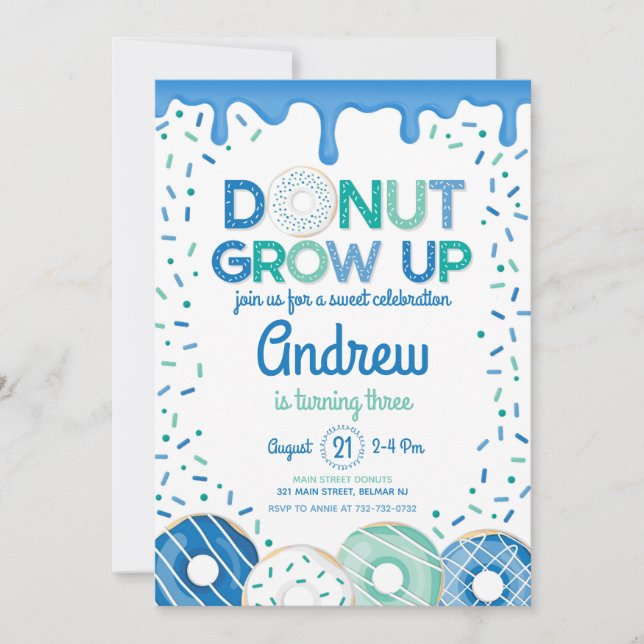 Convite de Aniversário Donut Grow Up Menino Azul (Frente)
