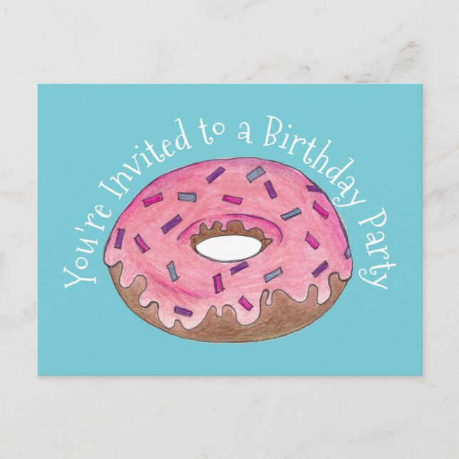 Convite de Aniversário Donut Rosquinha Rosa (Frente)