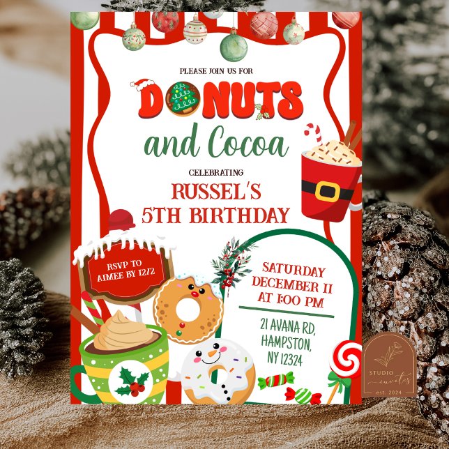 Convite de Aniversário Donuts Verdes e Vermelhos e (Criador carregado)