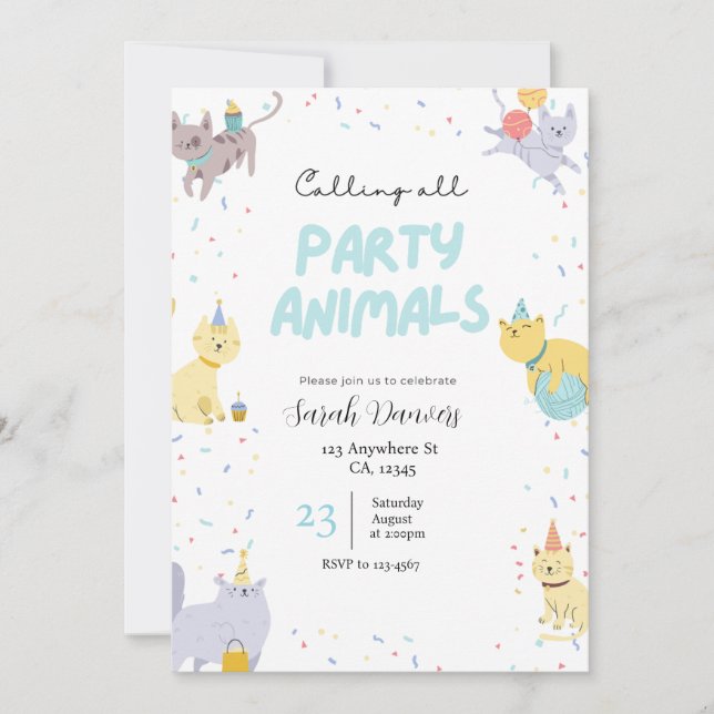 Convite de Aniversário dos Animais de Festa  (Frente)