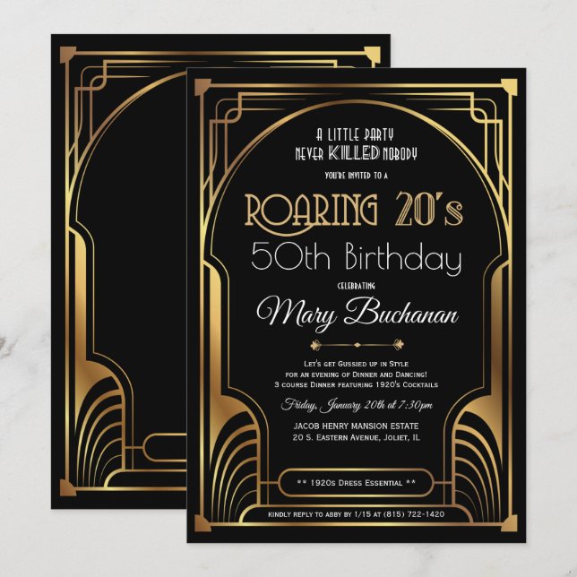 Convite de Aniversário dos Anos 20 Rugidores (Frente/Verso)