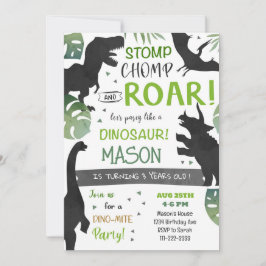 Convite de aniversário dos dinossauros pretos