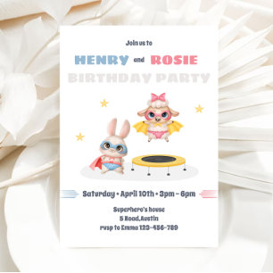 Convite de aniversário dos Gêmeos Super Heróis