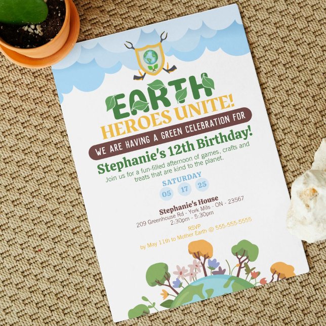 Convite de Aniversário dos Heróis da Terra Unida (Inspire a fun, planet-friendly celebration with this heroic design perfect for eco-conscious bdays)