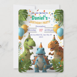 Convite de Aniversário dos Meninos Dinossauro Rugi