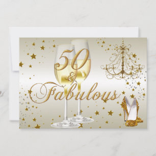 Convite de Aniversário Dourado Brilhante 50 & Fabu