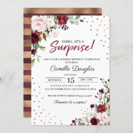 Convite de Aniversário Dourado Burgundy