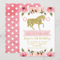 Convite de aniversário Dourado de Cavalo Floral ro