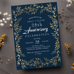 Convite de aniversário Dourado de folhas Elegante