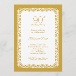 Convite de aniversário dourado do 90 do laço