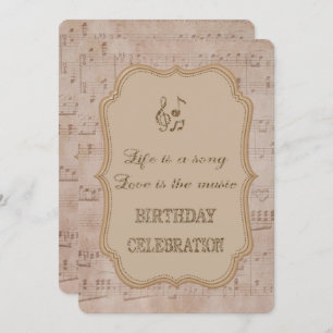 Convite de aniversário Dourado do Vintage Music Sh