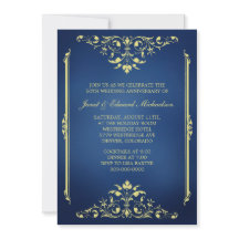 Convite de aniversário Dourado e Azul Vitoriano