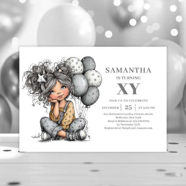 Convite de aniversário dourado e preto para garota (Quirky Trendy Girl Birthday Gold Black invitation)