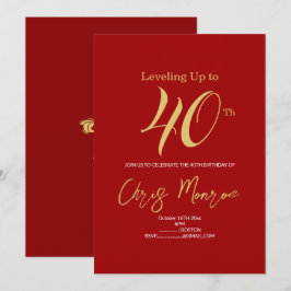 Convite de aniversário Dourado e vermelho moderno