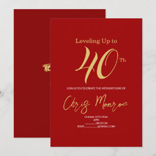 Convite de aniversário Dourado e vermelho moderno 