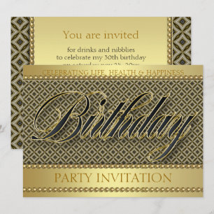 Convite de aniversário Dourado Glam Organic Batik