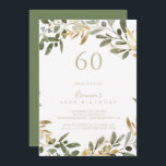 Convite de aniversário Dourado Greenery Fall 60th<br><div class="desc">Este convite de aniversário verde-ouro da 60ª queda é perfeito para uma festa de aniversário moderna. A design apresenta uma fascinante folhagem artística verde e dourada.</div>
