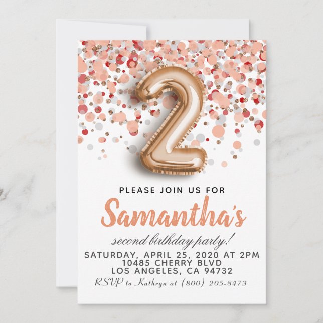 Convite de aniversário Dourado para Rosa segundo (Frente)