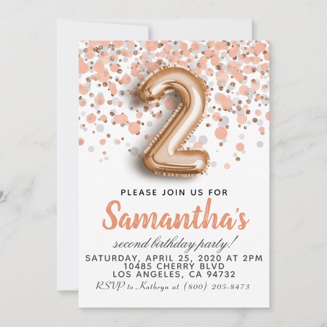 Convite de aniversário Dourado para Rosa segundo (Frente)