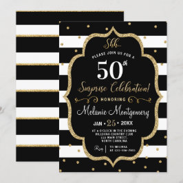Convite de aniversário Dourado preto da surpresa