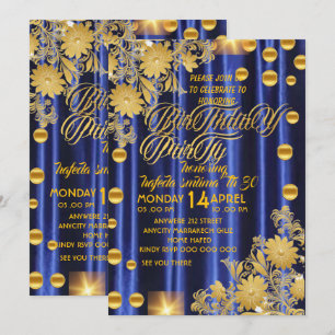 Convite de aniversário Dourado Real Azul, Mulheres