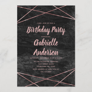 Convite de aniversário Dourado Rosa de mármore pre