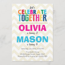 Convite de aniversário duplo conjunto