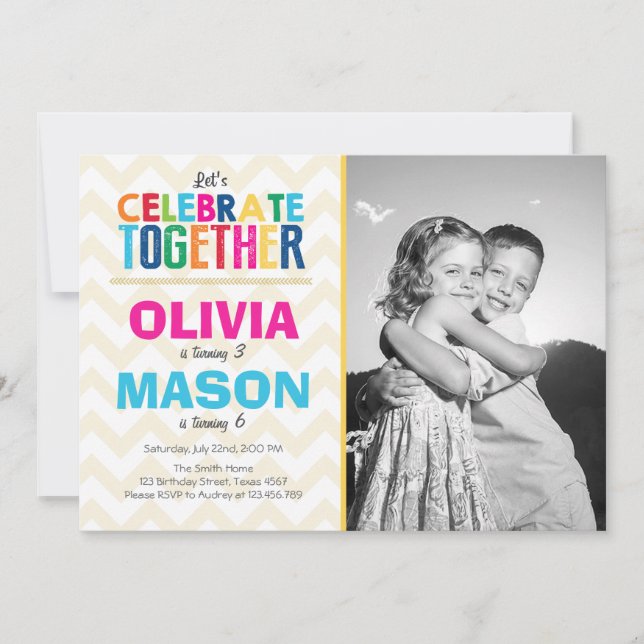 Convite de aniversário duplo conjunto (Frente)