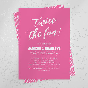 Convite de Aniversário Duplo Rosa Pink Twice the F