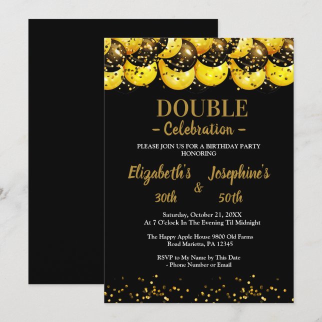Convite de Aniversário Duplo Sofisticado e Elegant (Frente/Verso)