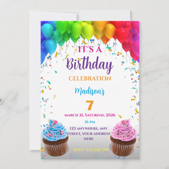 Convite de Aniversário Editável (Frente)