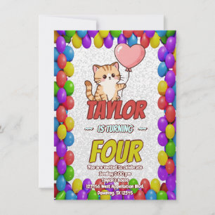 Convite de Aniversário Editável com Balões Tema de