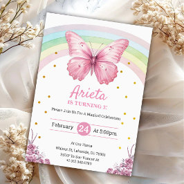 Convite de aniversário Elegante Borboleta Rosa