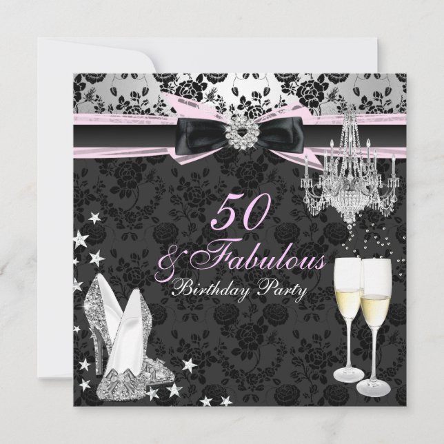 Convite de Aniversário Elegante Chic 50 & Fabuloso (Frente)