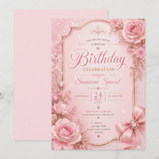 Convite de Aniversário Elegante com Flores Cor-de-