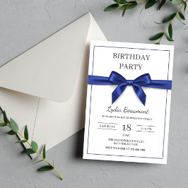 Convite de Aniversário Elegante com Laço Azul Mari