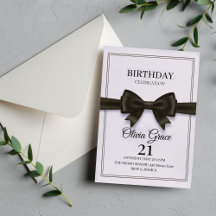 Convite de Aniversário Elegante com Laço Preto