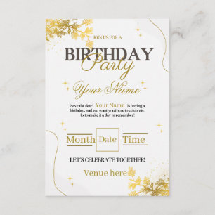 Convite de Aniversário Elegante em Dourado e Branc