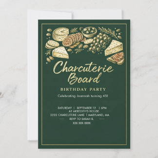 Convite de Aniversário Elegante em Verde e Dourado